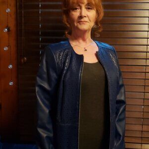 NEW Isaac Mizrahi Navy Blue Leather Jacket size 16